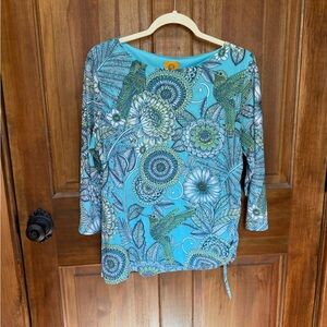Ruby Rd. Women's‎ Ballet Neck Hummingbird Garden Printed Mesh Top size L